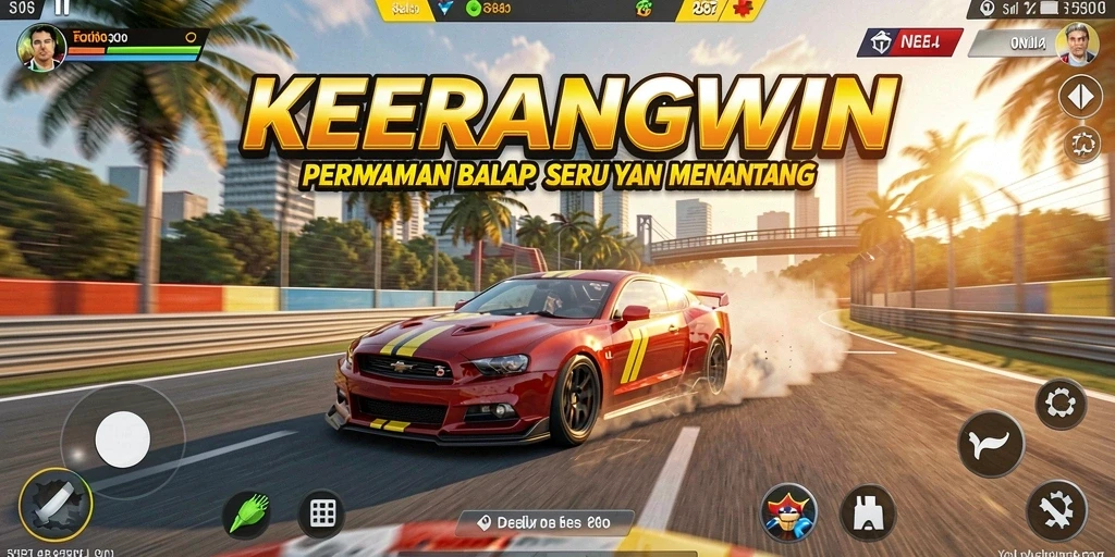 Tampilan gameplay KERANGWIN yang mendebarkan di trek balapan.