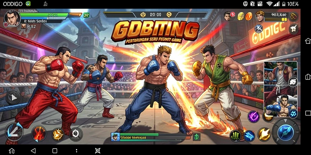 Screenshot gameplay ODDIGO menampilkan pertarungan intens antara karakter-karakter unik.