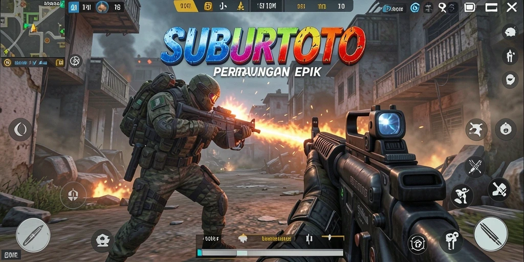 Tampilan seru gameplay SUBURTOTO di medan perang FPS.